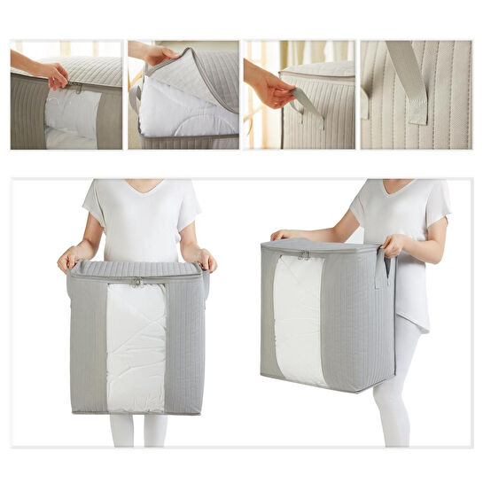 Ocean Home Textile Pvc Pencereli Gri Renk Kapitone Hurç 45 X 30 X 50 Cm