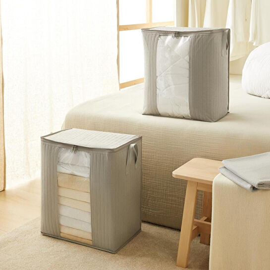 Ocean Home Textile Pvc Pencereli Gri Renk Kapitone Hurç 45 X 30 X 50 Cm