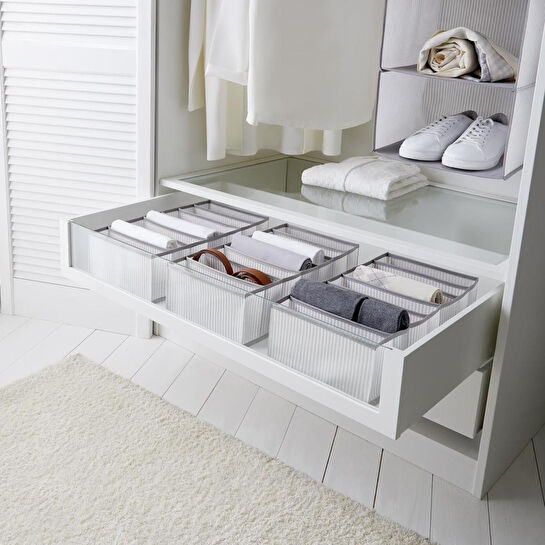 Ocean Home Textile 3'lü 7 Bölmeli Gri Çizgili Çekmece İçi Düzenleyici Set