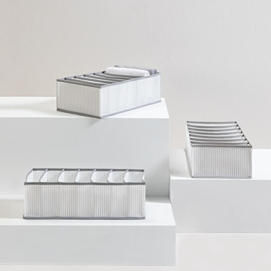 Ocean Home Textile 3'lü 7 Bölmeli Gri Çizgili Çekmece İçi Düzenleyici Set