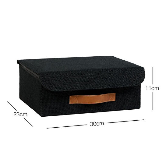 Ocean Home Textile Çekmece İçi Siyah Renk Jüt Kapaklı Kutu 30 X 23 X 11 Cm