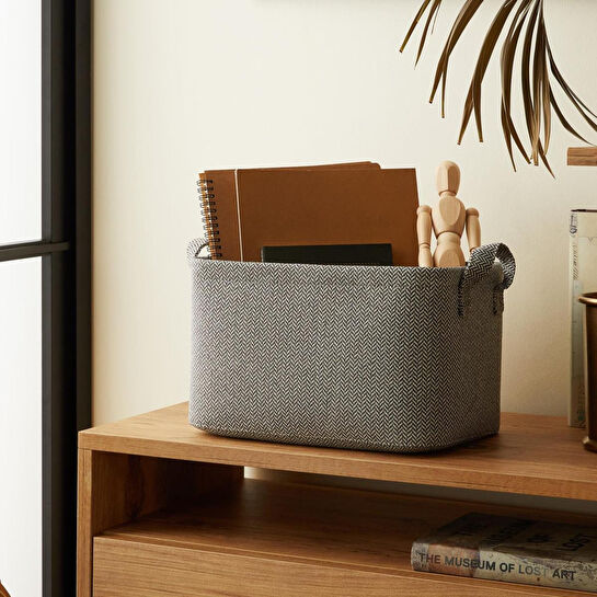 Ocean Home Textile Antrasit Renk Dokulu Kumaş Sepet 30 X 21 X 18 Cm