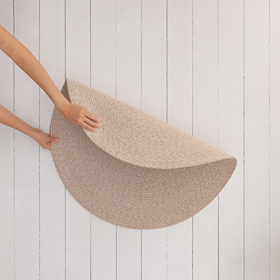 Ocean Home Textile Yıkanabilir Bej Kırçıllı Pamuklu Halı Kilim Ø 80 Cm