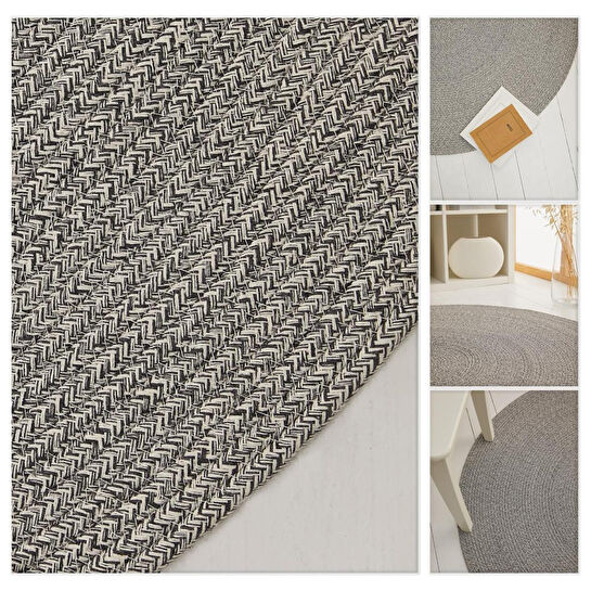 Ocean Home Textile Yıkanabilir Gri Kırçıllı Pamuklu Halı Kilim Ø 120 Cm