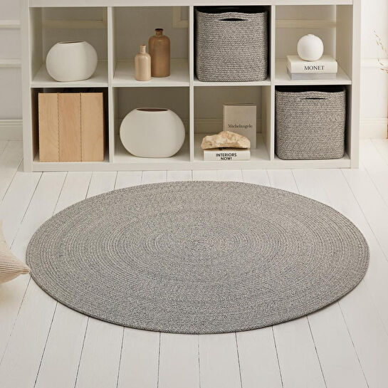 Ocean Home Textile Yıkanabilir Gri Kırçıllı Pamuklu Halı Kilim Ø 120 Cm