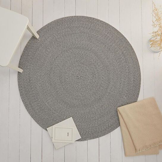 Ocean Home Textile Yıkanabilir Gri Kırçıllı Pamuklu Halı Kilim Ø 120 Cm
