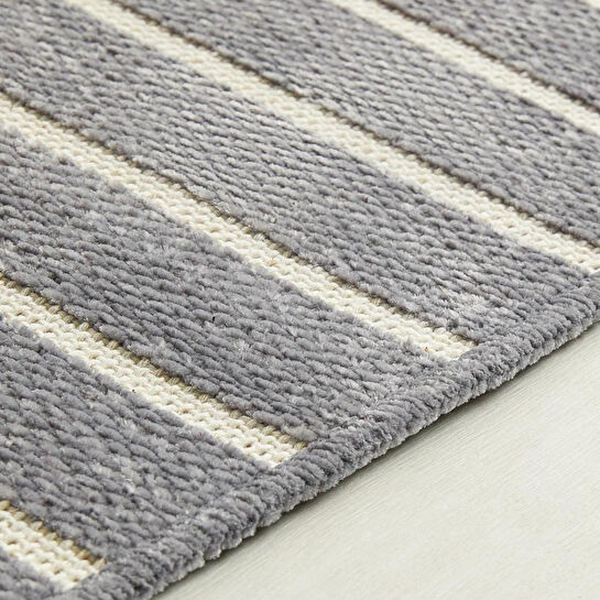 Ocean Home Textile Gri Renk Çizgi Desenli Şönil Halı Kilim 160 X 230 Cm
