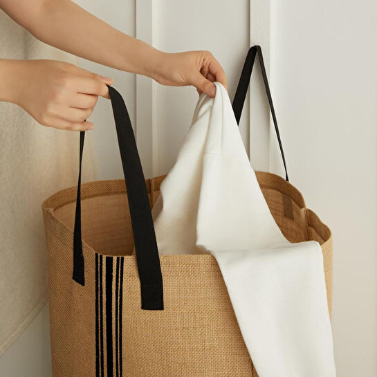 Ocean Home Textile Su Geçirmez Tabanlı Çizgili Jüt Çanta 40 X 25 X 55 Cm