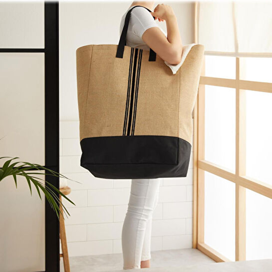 Ocean Home Textile Su Geçirmez Tabanlı Çizgili Jüt Çanta 40 X 25 X 55 Cm