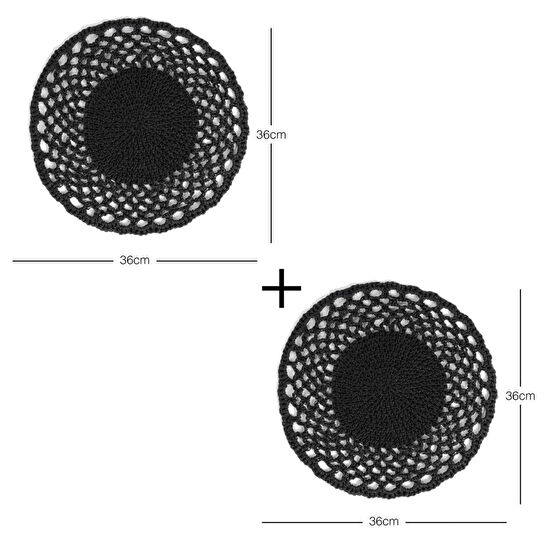 Ocean Home Textile 2'li Siyah Renk Motifli Rafya Amerikan Servis Ø 36 Cm