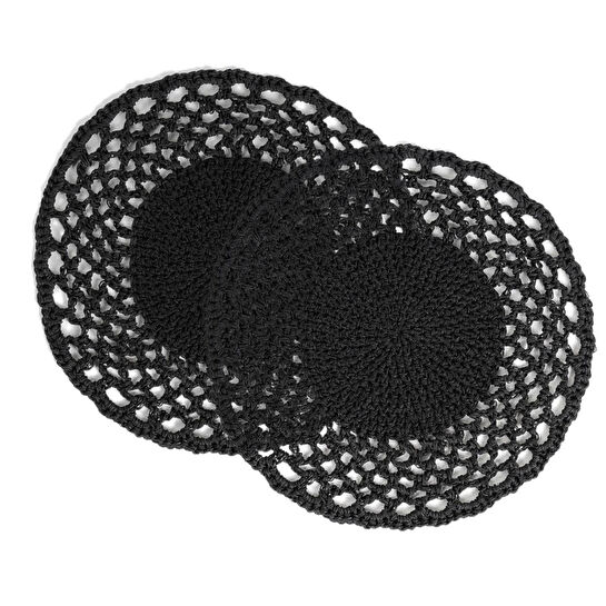 Ocean Home Textile 2'li Siyah Renk Motifli Rafya Amerikan Servis Ø 36 Cm