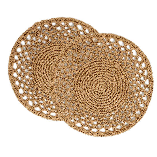 Home Wave Ocean Home Textile 2'li Bej Renk Motifli Rafya Amerikan Servis Ø 36 Cm