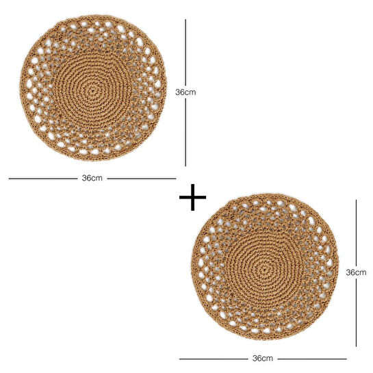 Home Wave Ocean Home Textile 2'li Bej Renk Motifli Rafya Amerikan Servis Ø 36 Cm