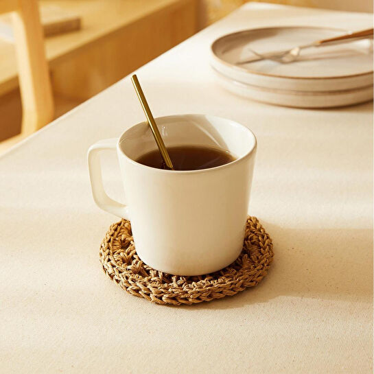 Ocean Home Textile 4'lü Bej Renk Motifli Rafya Bardak Altlığı Ø 11 Cm