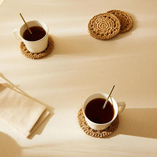 Ocean Home Textile 4'lü Bej Renk Motifli Rafya Bardak Altlığı Ø 11 Cm