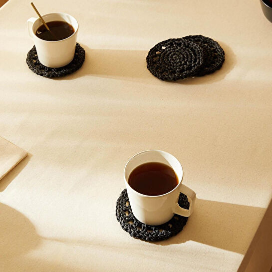 Ocean Home Textile 4'lü Siyah Renk Motifli Rafya Bardak Altlığı Ø 11 Cm