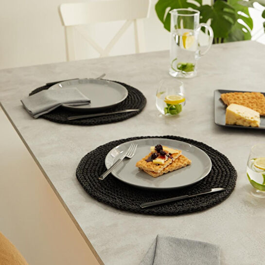 Home Wave Ocean Home Textile 2'li Siyah Renk Rafya Amerikan Servis Ø 36 Cm