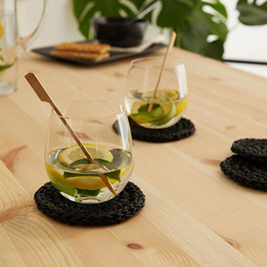 Ocean Home Textile 4'lü Siyah Renk Rafya Bardak Altlığı Ø 11 Cm