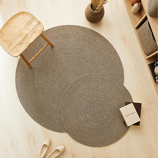 Ocean Home Textile Siyah Kırçıllı Jüt Halı Kilim Ø 80 Cm