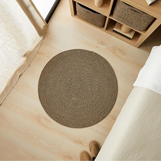 Ocean Home Textile Siyah Kırçıllı Jüt Halı Kilim Ø 80 Cm