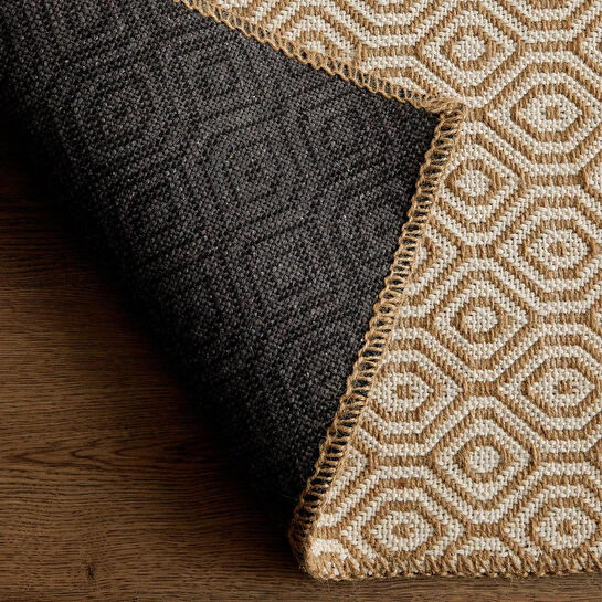 Ocean Home Textile Ekru Renk Karo Desenli Jüt Halı Kilim 120 X 180 Cm