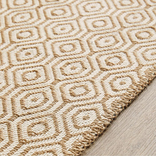 Ocean Home Textile Ekru Renk Karo Desenli Jüt Halı Kilim 120 X 180 Cm