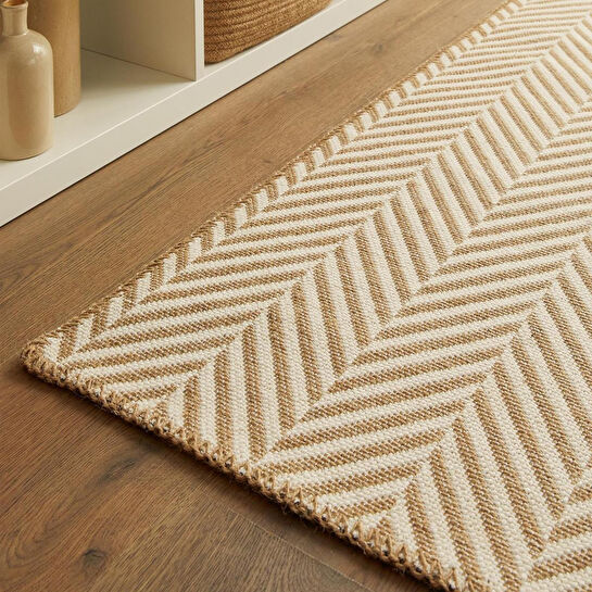 Ocean Home Textile Ekru Renk Balıksırtı Jüt Halı Kilim 80 X 150 Cm