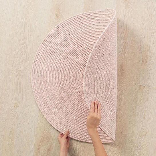 Ocean Home Textile Yıkanabilir Pembe Kırçıllı Pamuklu Halı Kilim Ø 80 Cm