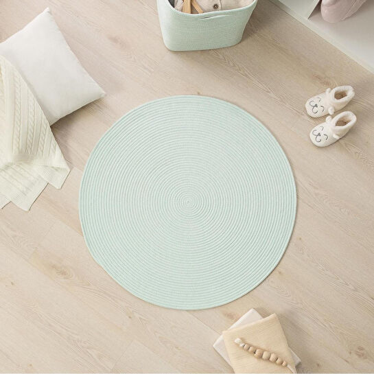 Ocean Home Textile Yıkanabilir Mint Kırçıllı Pamuklu Halı Kilim Ø 80 Cm