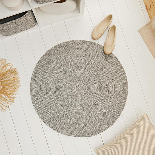 Ocean Home Textile Yıkanabilir Gri Kırçıllı Pamuklu Halı Kilim Ø 80 Cm