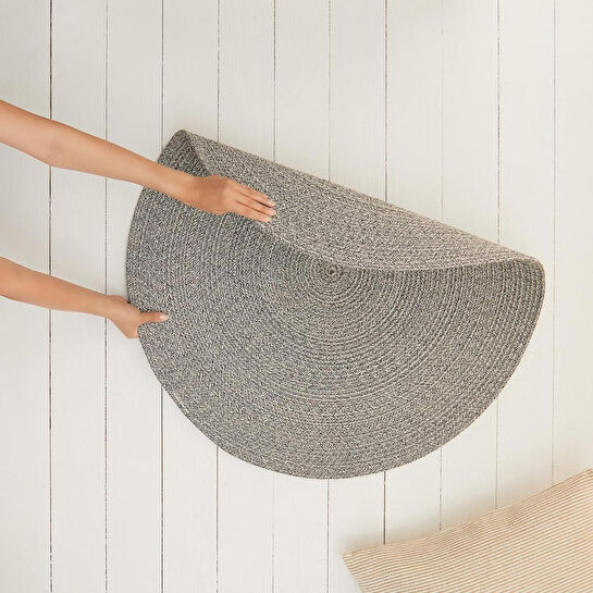 Ocean Home Textile Yıkanabilir Gri Kırçıllı Pamuklu Halı Kilim Ø 80 Cm
