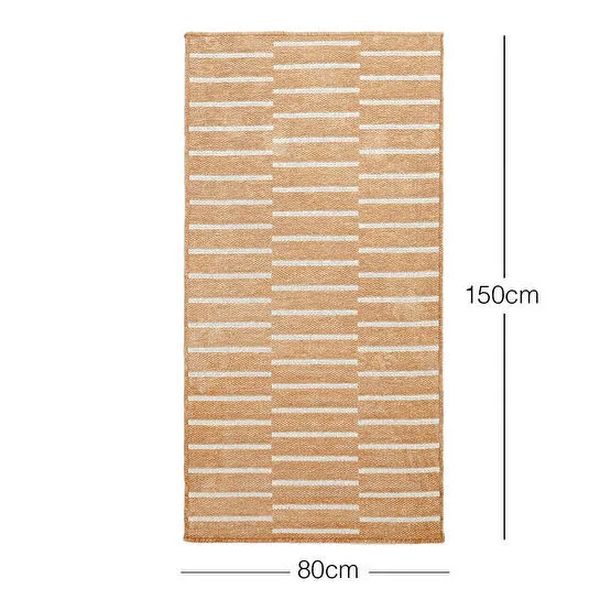 Ocean Home Textile Bej Renk Çizgi Desenli Şönil Halı Kilim 80 X 150 Cm
