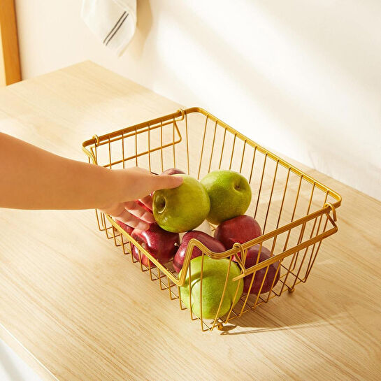 Ocean Home Textile Altın Renk Metal Sepet 32 X 22 X 16 Cm