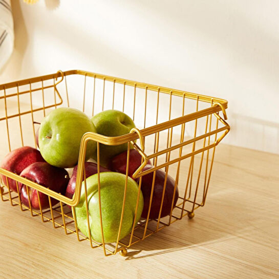 Ocean Home Textile Altın Renk Metal Sepet 32 X 22 X 16 Cm