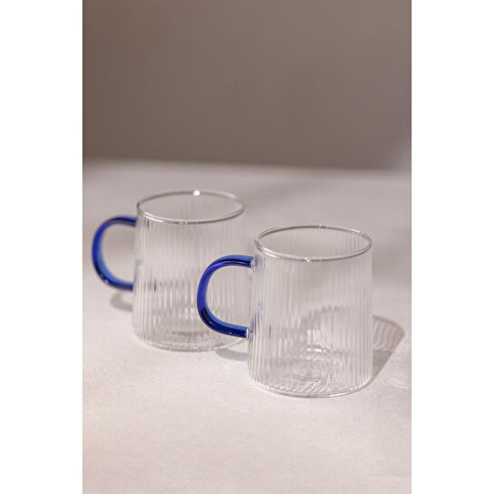 Rakle Borosilikat 2'li Kupa Seti Mavi Kulplu 320 Cc