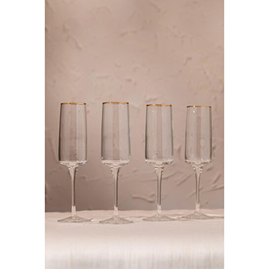 Rakle Bliss Gold 4'lü Şampanya Kadehi Seti 190 Cc
