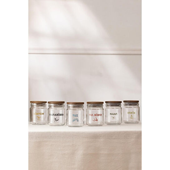 Rakle Luna Ahşap Kapaklı 6'lı Baharatlık Seti 210 Cc