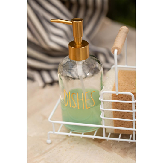 Rakle Pure Beyaz Metal Ahşap Kulplu Stand 2'li Sıvı Sabunluk Seti 420 Cc