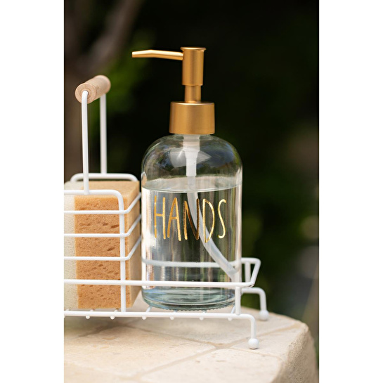 Rakle Pure Beyaz Metal Ahşap Kulplu Stand 2'li Sıvı Sabunluk Seti 420 Cc