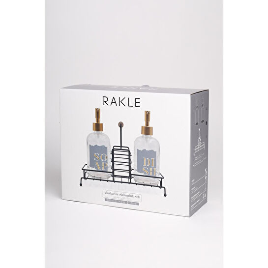 Rakle Alaska Siyah Metal Ahşap Kulplu Stand 2'li Sıvı Sabunluk Seti 420 Cc