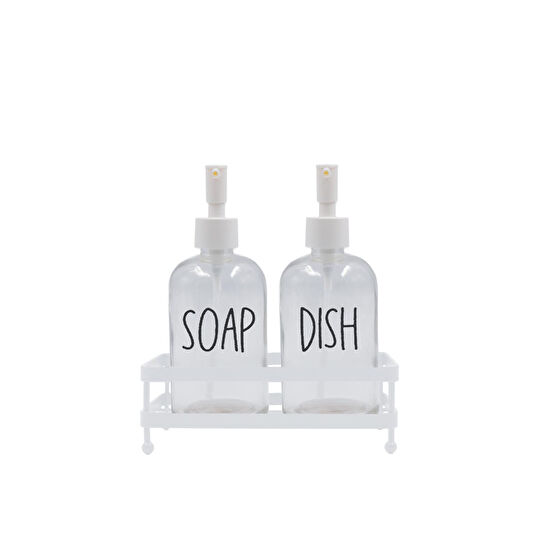 Rakle Basic Beyaz Metal Kare Stantlı 2'li Sıvı Sabunluk Seti 420 Cc