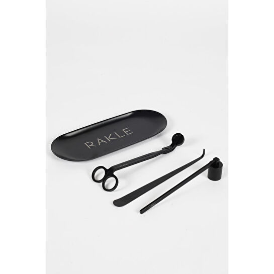 Rakle Mum Bakım Seti Makas Mum Söndürücü 4 Parça Siyah