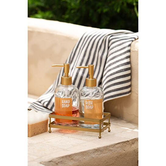 Rakle Zen Gold Metal Kare Stantlı 2'li Sıvı Sabunluk Seti 420 Cc