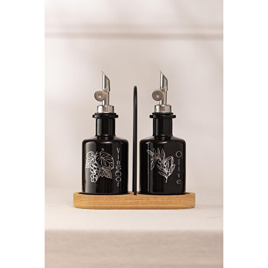 Rakle Marbella Bambu Stantlı 2'li Yağlık-sirkelik Seti Siyah 200 Cc