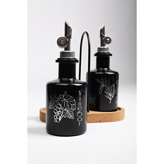 Rakle Marbella Bambu Stantlı 2'li Yağlık-sirkelik Seti Siyah 200 Cc