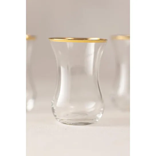 Rakle Pure Altın Yaldızlı İthal İnce 6'lı Çay Bardağı Seti 120 Cc