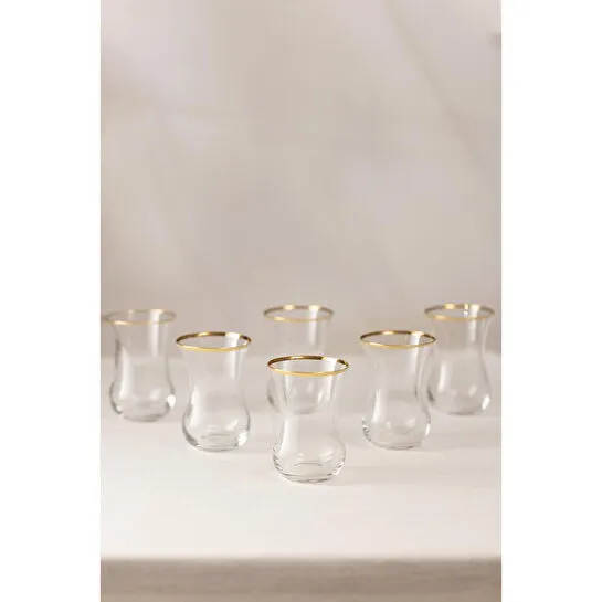 Rakle Pure Altın Yaldızlı İthal İnce 6'lı Çay Bardağı Seti 120 Cc