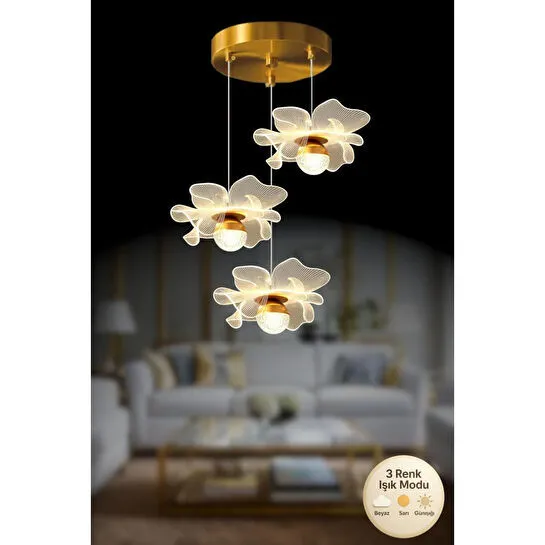 Luna Lighting Kleopatra Model 3 Lü Gold Kaplama Led Sarkıt Avize