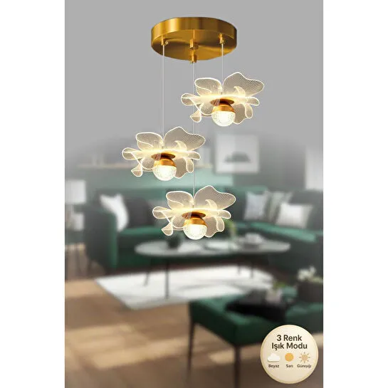 室內飾り Luna Lighting Kleopatra Model 3 Lü Gold Kaplama Led Sarkıt Avize