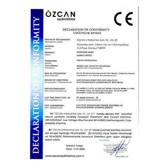 Luna Lighting 4134-1-03 Tekli Merkür Armatür Sarı